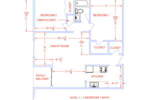 2 Bedroom / 1 Bath Level 1 Finishes Floorplan